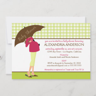 Invitación Invite de Baby Shower Umbrella Mommy Gingham (lime