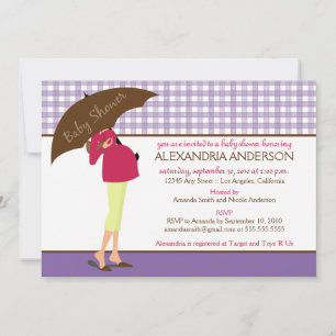 Invitación Invite de Baby Shower Umbrella Mommy Gingham (púrp