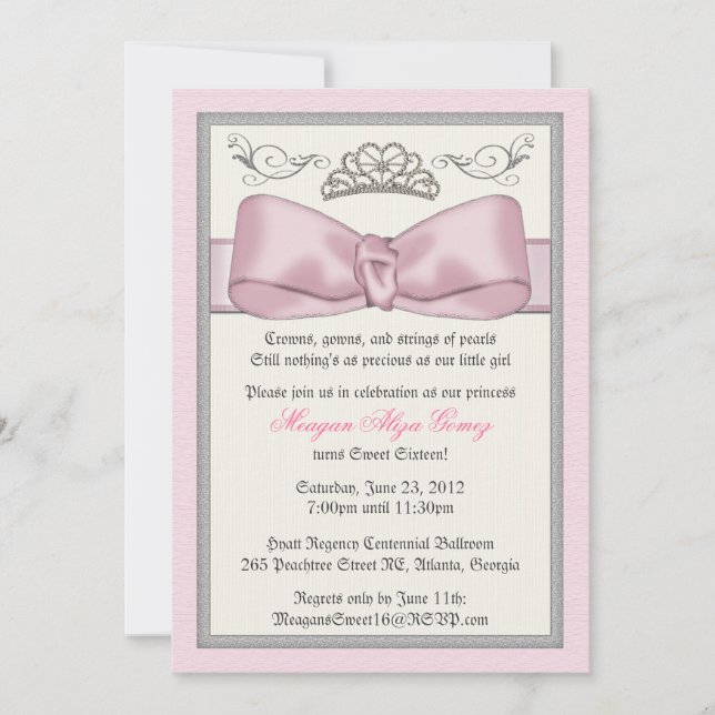 Invitación Invite de princesa Bowed rosado (Anverso)