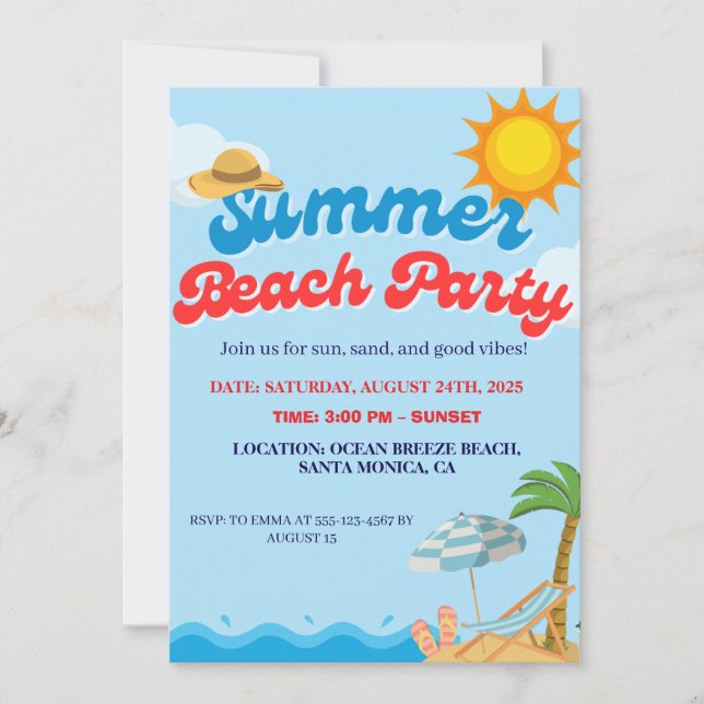 INVITACIÓN INVITE FIESTA DE LA PLAYA DE VERANO (Anverso)
