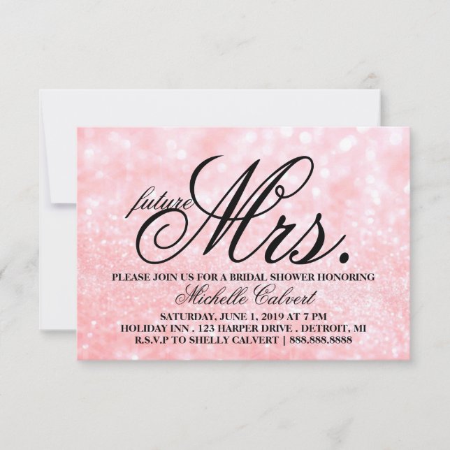 Invitación Invite - Lit Pink Glit Bridal Shower futura Sra. (Anverso)