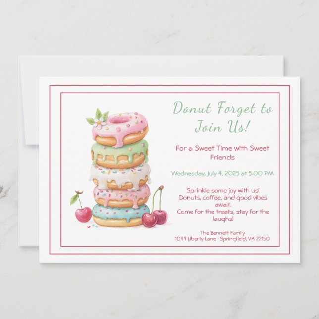 Invitación Invite to a Sweet Donut Party Colorful Celebration (Anverso)