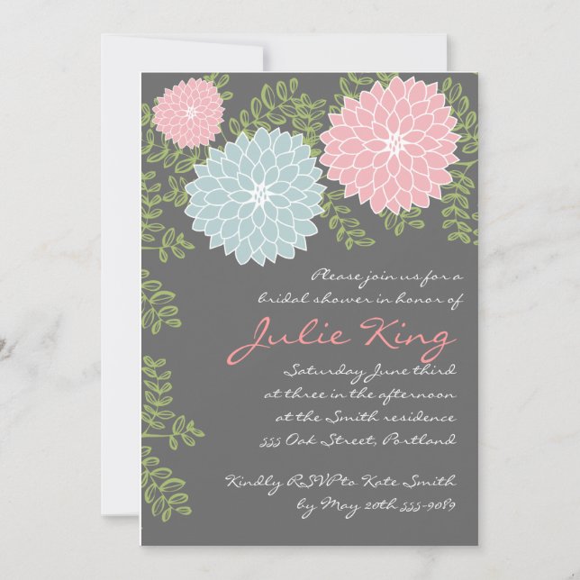 Invitación Invititation nupcial floral bonito de la ducha (Anverso)