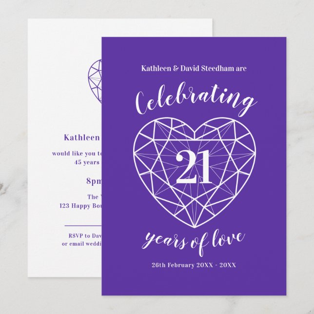 Invitación Iolite Weddding Aniversario 21 años de amor (Anverso / Reverso)