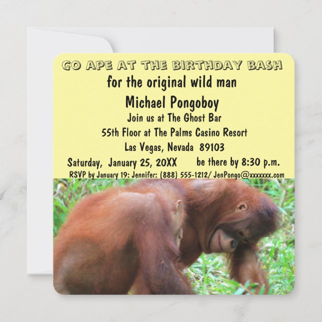 Invitación Ir a Bash de cumpleaños de Ape (Anverso)