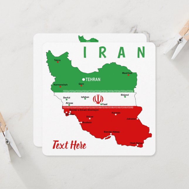 Invitación Iran Map with Flag and Emblem (Anverso/Reverso In Situ)