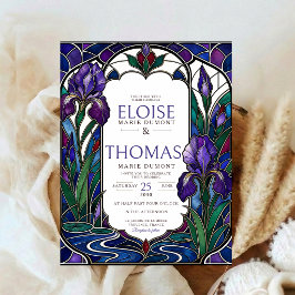 Invitación Iris Art Nouveau Bodas Vidrio Emplomado Púrpura