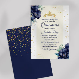 Invitación Iris azul marino y Purpurina Tiara Quinceanera