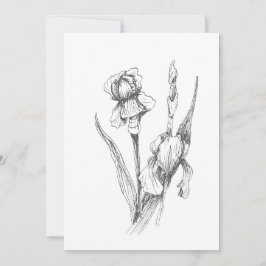 Invitación Iris dibujado a mano original, arte botánico