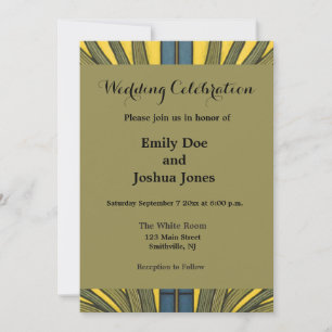 Invitación Iris Flor Art Nouveau Vidrio Manchado Oro Azul