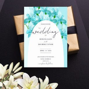 Invitación Iris Floral Acuarela Azul Artística