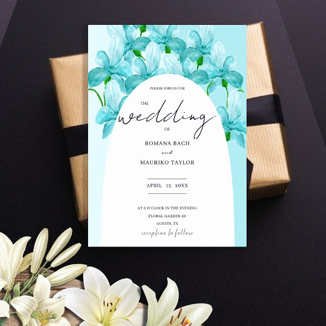 Invitación Iris Floral Acuarela Azul Artística (Subido por el creador)