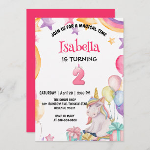 Invitación Iris mágico lindo Unicornio segundo Fiesta de cump