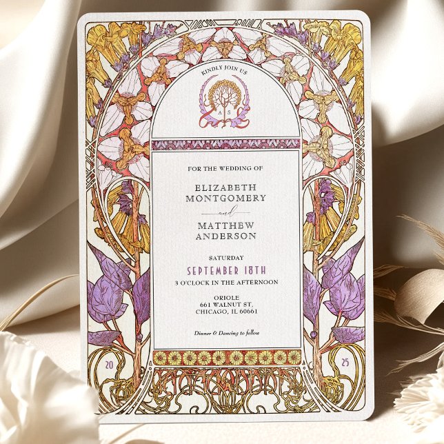 Invitación Iris morado y Boda Art Nouveau de Lily amarilla (Subido por el creador)