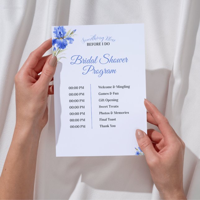 Invitación Iris Something Blue Bridal Shower Program Timeline (Blue Iris Something Blue Bridal Shower Program Timeline)