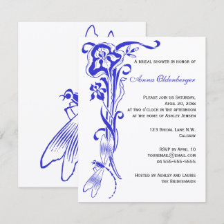 Invitación Iris y Dragonfly Royal Blue Bridal Shower