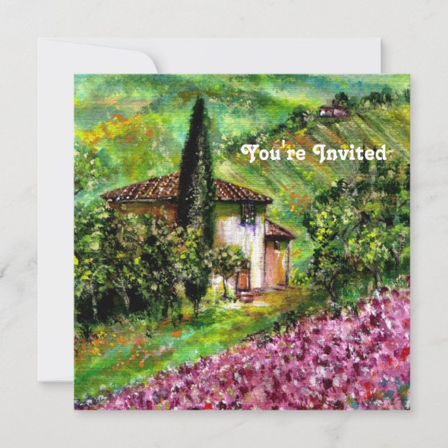 Invitación IRISES EN TUSCANIA, Campo de flores moradas verdes (Anverso)