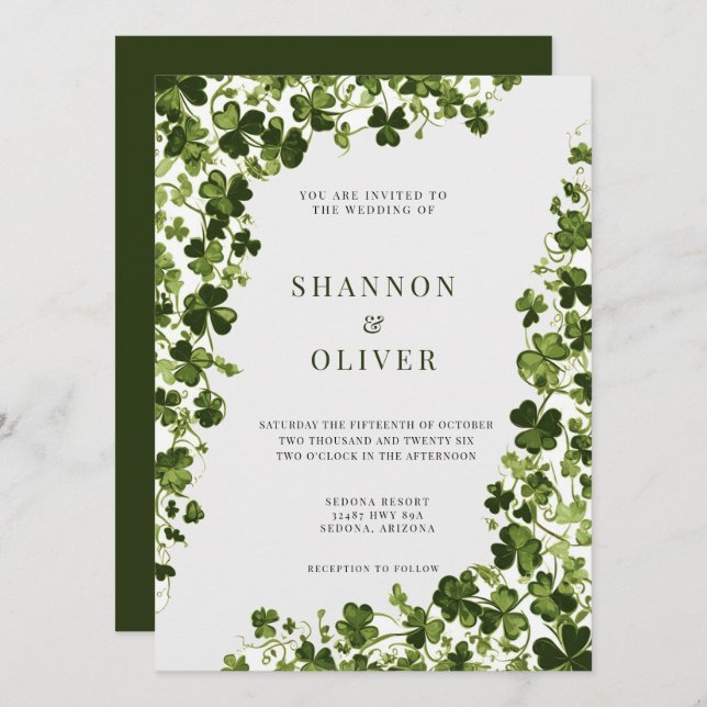 Invitación Irish Stylized Shamrock Leafy Foliage  (Anverso / Reverso)