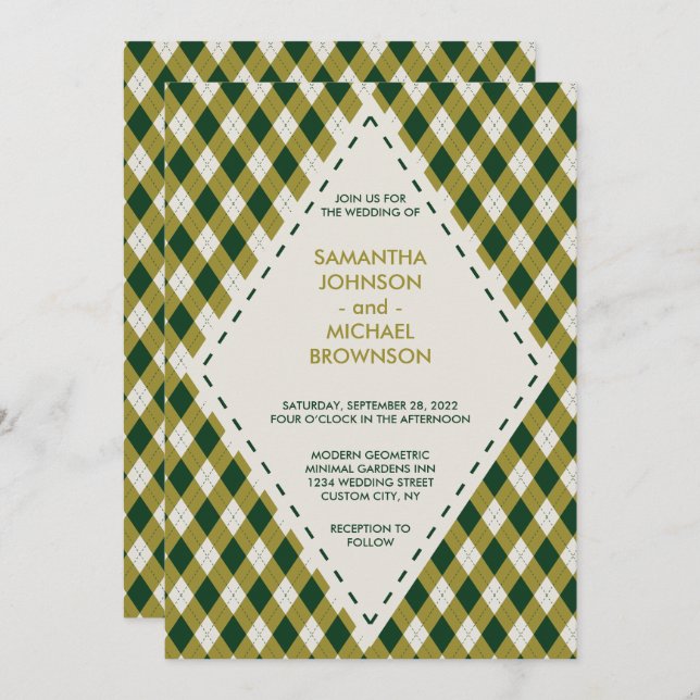 Invitación Irish Tartan Diamond Wedding (Anverso / Reverso)