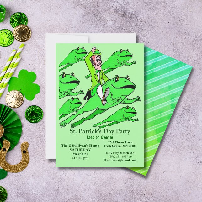 Invitación Irishman, Fiesta del Día de San Patricio, montando (St. Patrick's Day Party Irishman Riding a Frog Invitation)