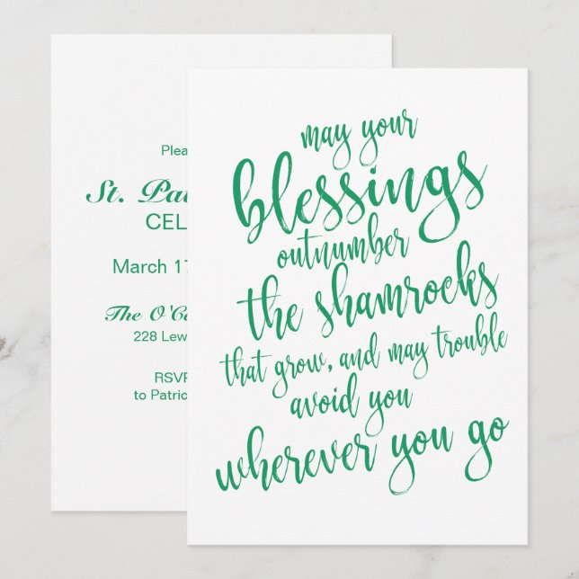 Invitación Irlandés bendiciendo al Fiesta del Día de San Patr (Anverso / Reverso)