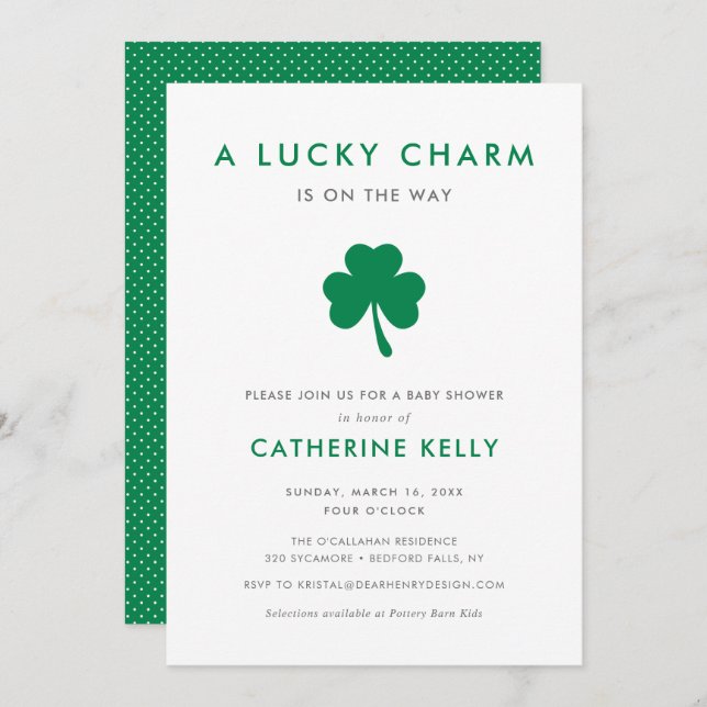 Invitación Irlandés Lucky Charm Spring Baby Shower Green (Anverso / Reverso)