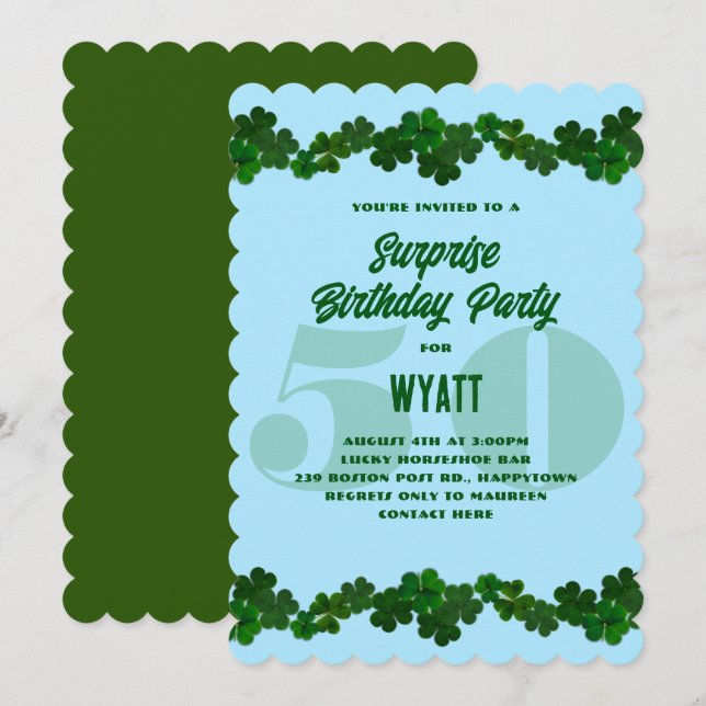 Invitación Irlandeses Shamrock Marcha Sorpresa Partido de Cum (Anverso / Reverso)