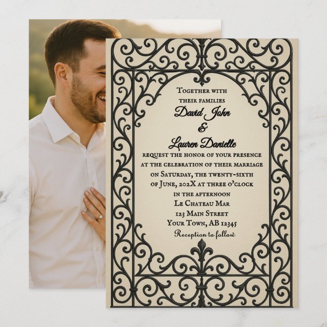 Invitación Iron Vow Photo Wedding Invitation (Anverso / Reverso)