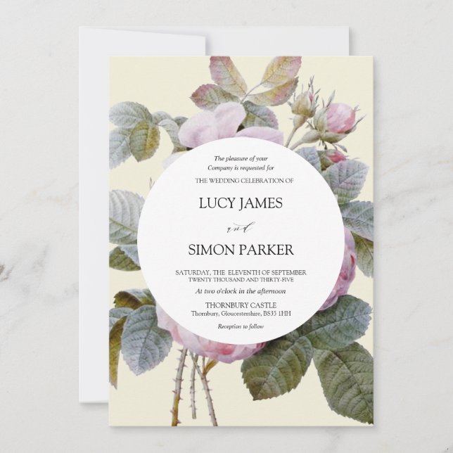 Invitación Isabella II, elegantes Rosas de flores de época (Anverso)