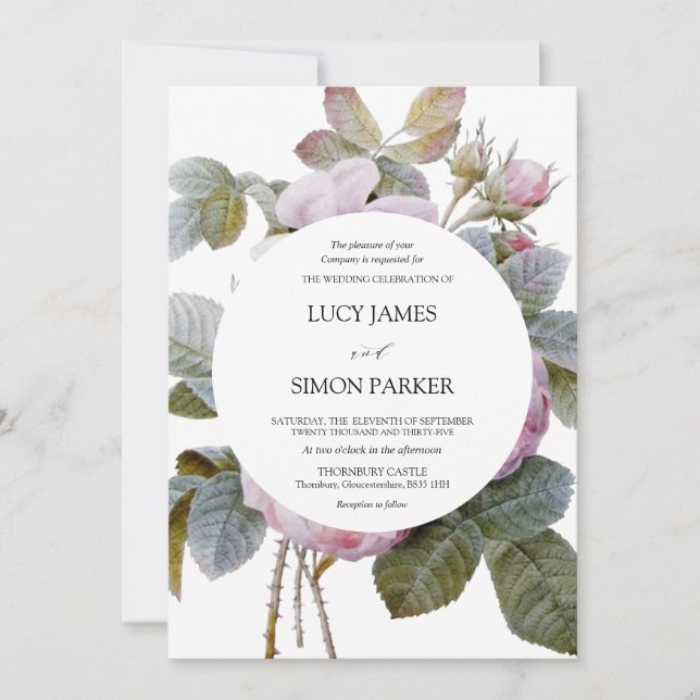 Invitación Isabella II, elegantes Rosas de flores de época (Anverso)