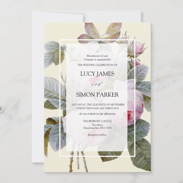 Invitación Isabella II, elegantes Rosas franceses de cosecha (Anverso)