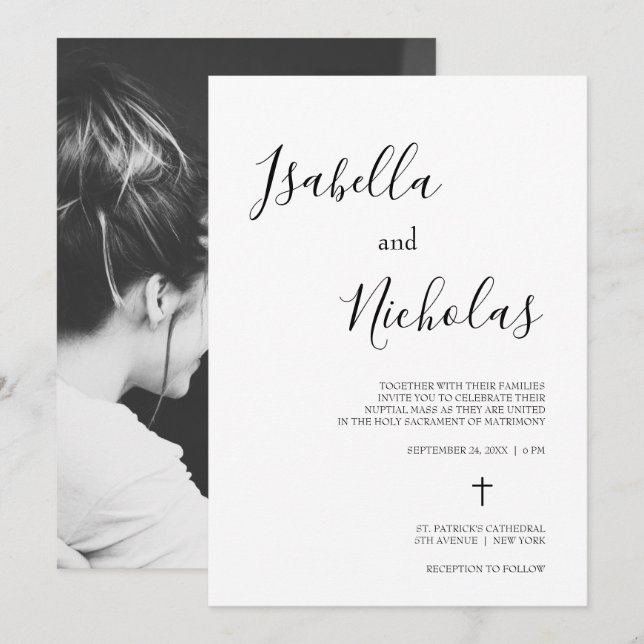 Invitación Isabella Sencilla escritura moderna Boda católica (Anverso / Reverso)