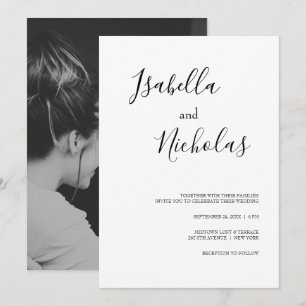 Invitación Isabella simple Boda de fotografía negra blanca mo