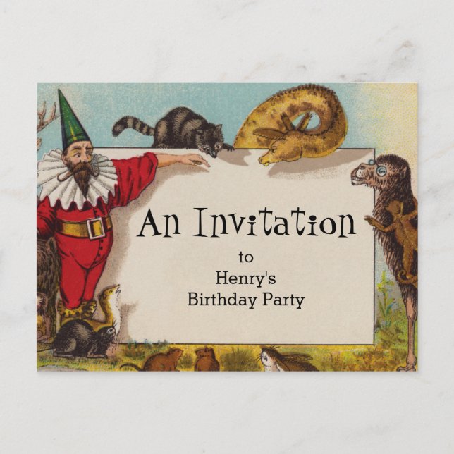 Invitación Isidore the Elf y su postal de animales (Anverso)