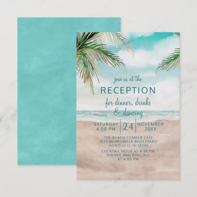 Invitación Isla Breeze Tropical Beach Wedding Recepción (Anverso / Reverso)