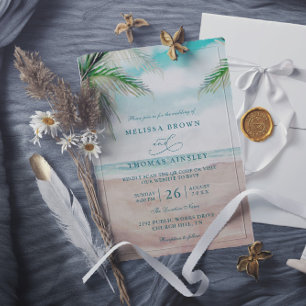 Invitación Isla Brisa Playa Arenosa Código QR Elegante Boda