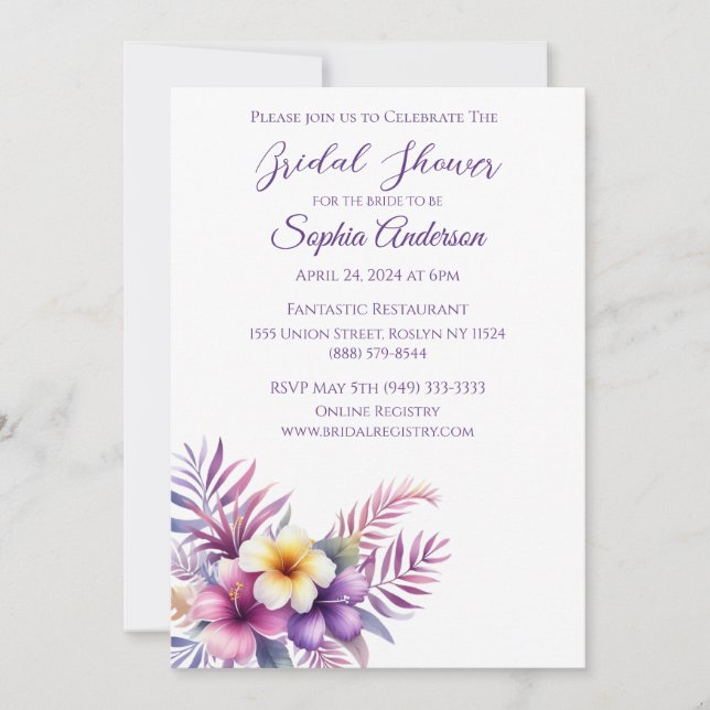 Invitación Isla de acuarela Romance- Ducha de novia- (Anverso)