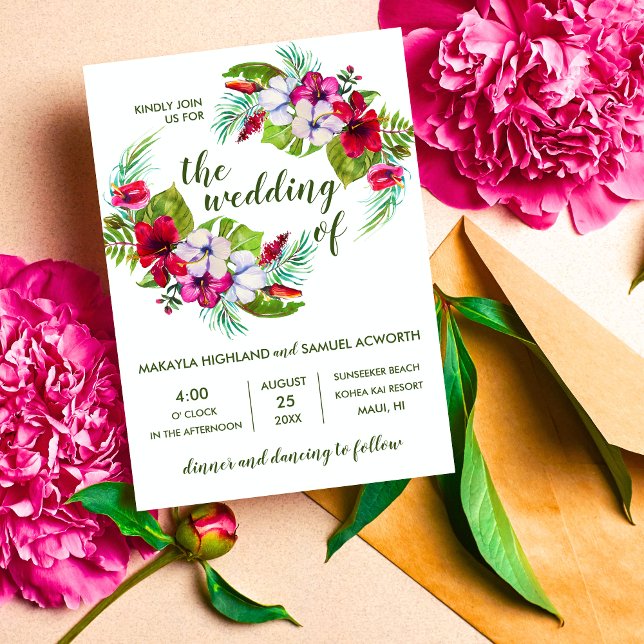Invitación Isla Floral Tropical Boda Verde Hibiscus (Subido por el creador)