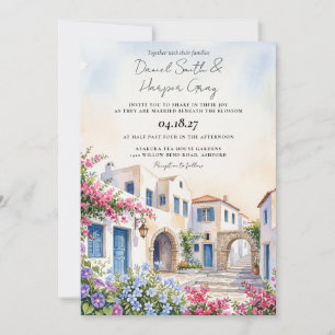 Invitación Isla griega de Santorini acuarela boda en Grecia