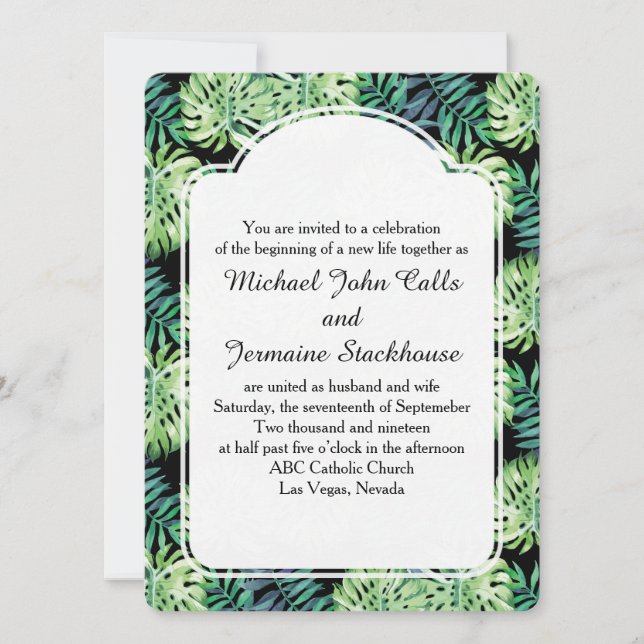 Invitación Isla Hawaiana Boda de la Isla Monsterra Deliciosa (Anverso)