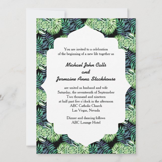Invitación Isla Hawaiana Boda de la Isla Monsterra Deliciosa (Anverso)