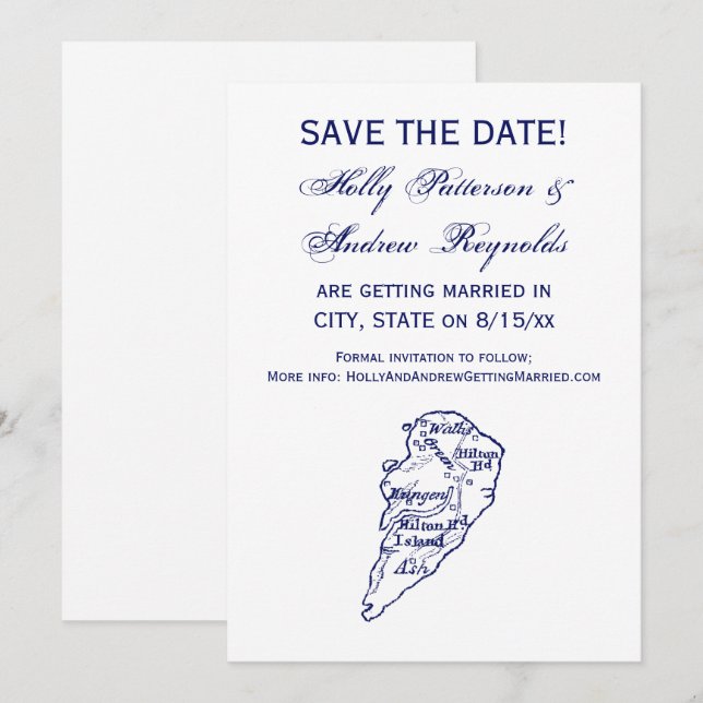 Invitación Isla Hilton Head SC Mapa Antiguo Azul Marino (Anverso / Reverso)