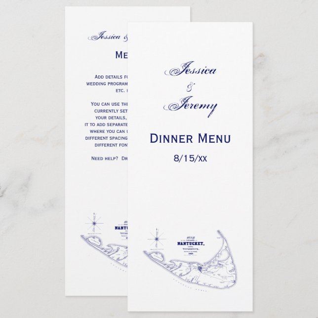Invitación Isla Nantucket MA Mapa Antiguo Azul Marino (Anverso / Reverso)