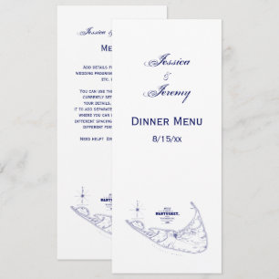 Invitación Isla Nantucket MA Mapa Antiguo Azul Marino