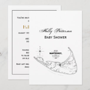 Invitación Isla Nantucket MA Mapa Antiguo Negro