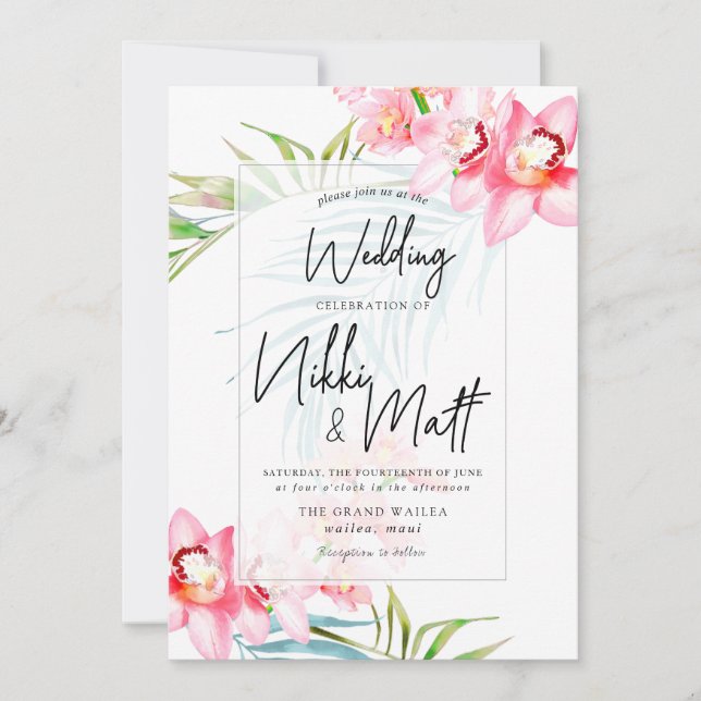 Invitación Isla Orquídea de PixDezines, Boda tropical (Anverso)