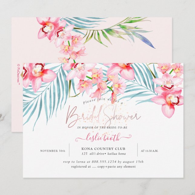 Invitación Isla Orquídea de PixDezines, ducha tropical de nov (Anverso / Reverso)
