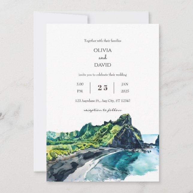 Invitación Isla Tropical de vegetación exuberante Ver Boda en (Anverso)