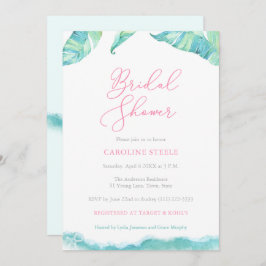 Invitación Isla Tropical Ducha de Novias Aqua y Fuchsia