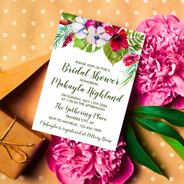 Invitación Isla Tropical Floral Hibiscus Bridal Shower (Subido por el creador)